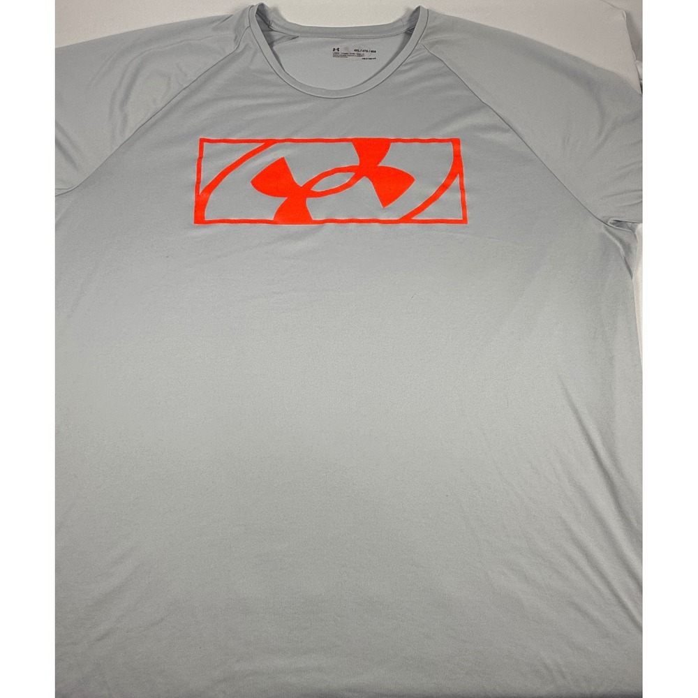 Under Armour Mens 4XL HeatGear Loose Fit T-Shirt Gray Orange Box Logo Tee
